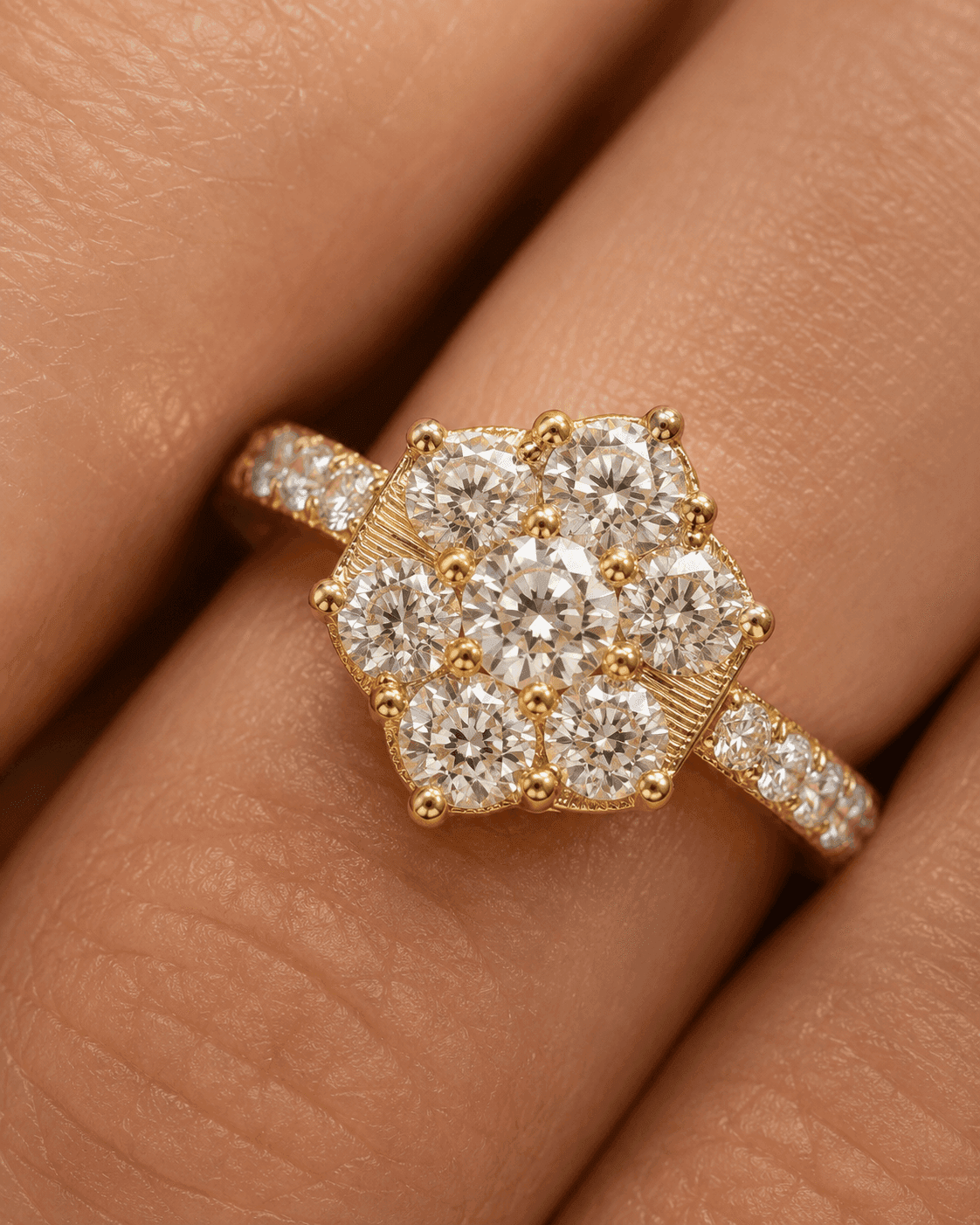 Diamond Flower Cluster Ring in Yellow Gold - Image 1