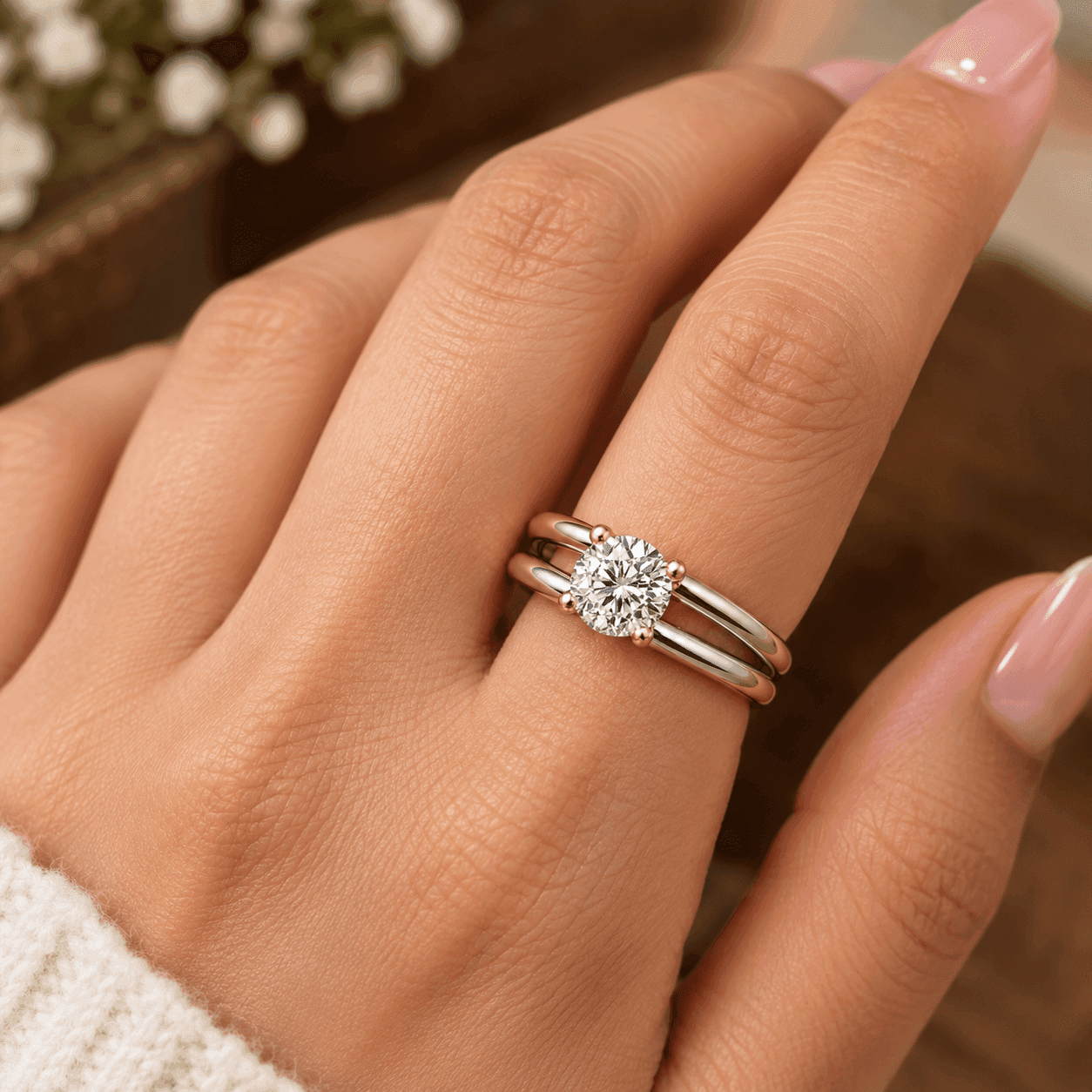Two-Tone Round Diamond Solitaire Engagement Ring