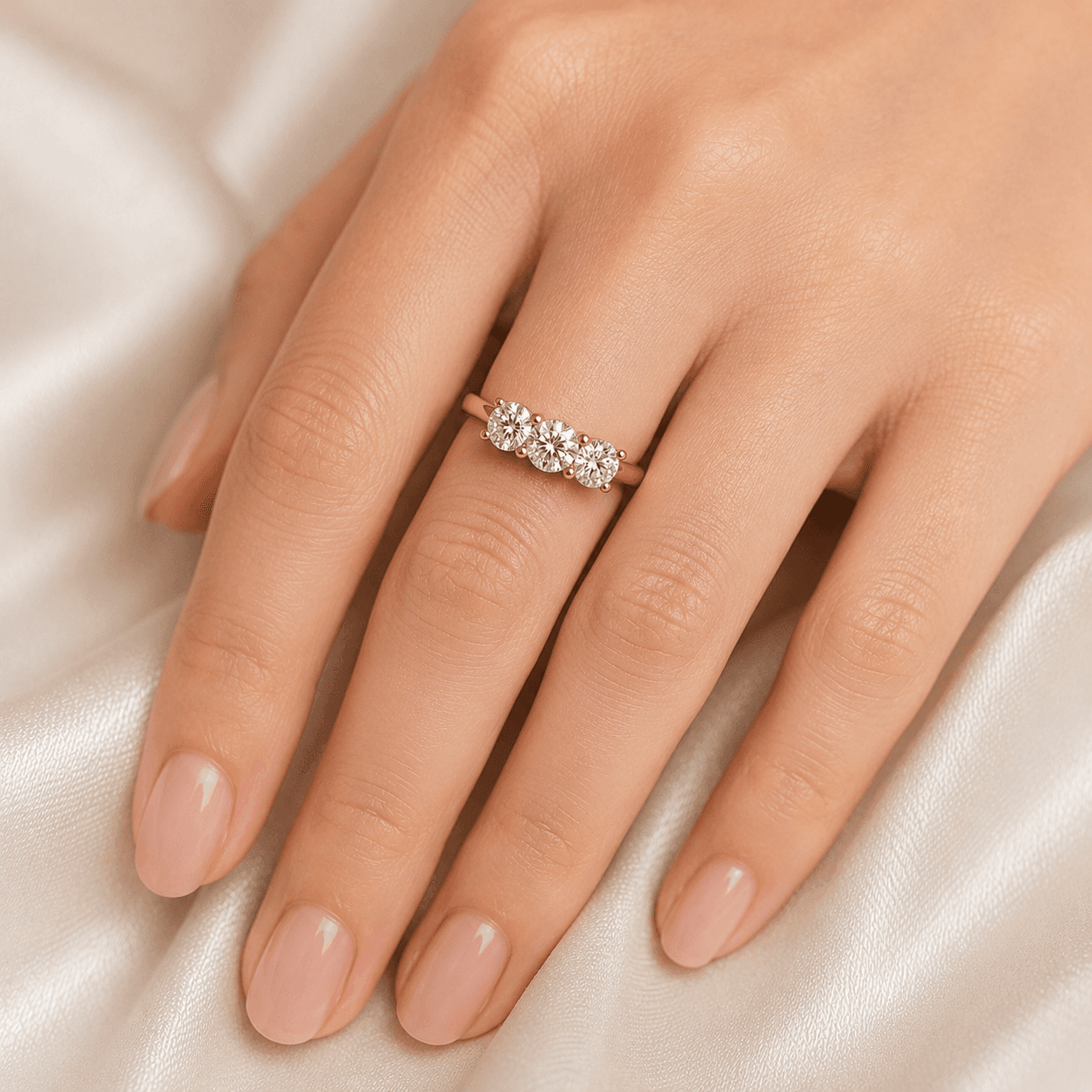 Three Stone Diamond Ring in Rose Gold
