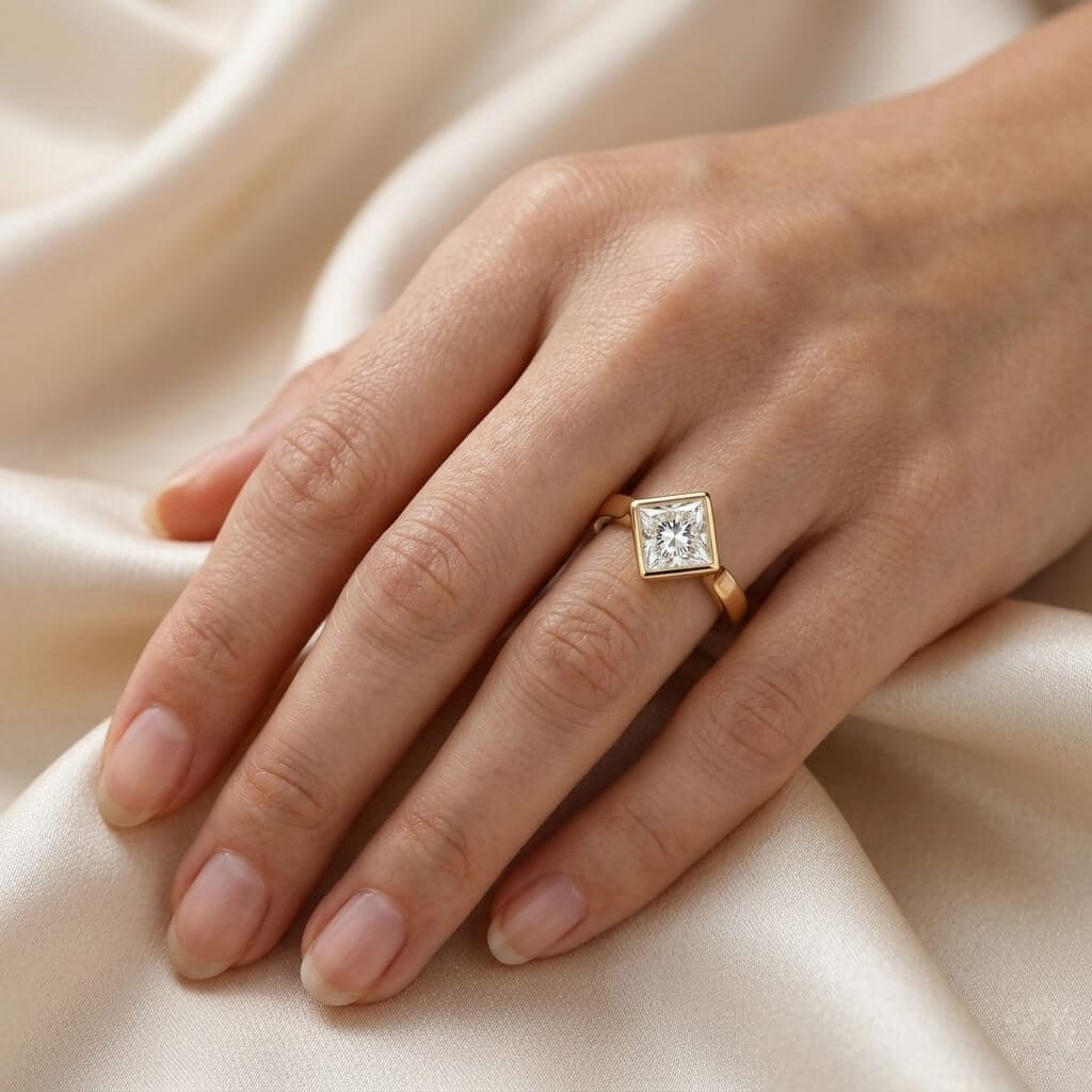 Princess Cut Lab Grown Diamond Engagement Ring in Yellow Gold - Image 1
